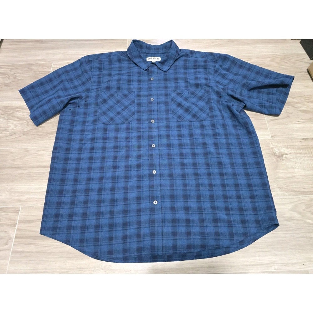 Orvis Shirt Mens Button Shirt Short Sleeve Blue Lightweight XXL
